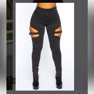 Buckle detail grey skinny jeans